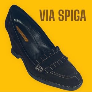 Via Spiga Womens Loafer Shoes Wedge Heels Brown Slip On Split Toe Cut Out 8.5